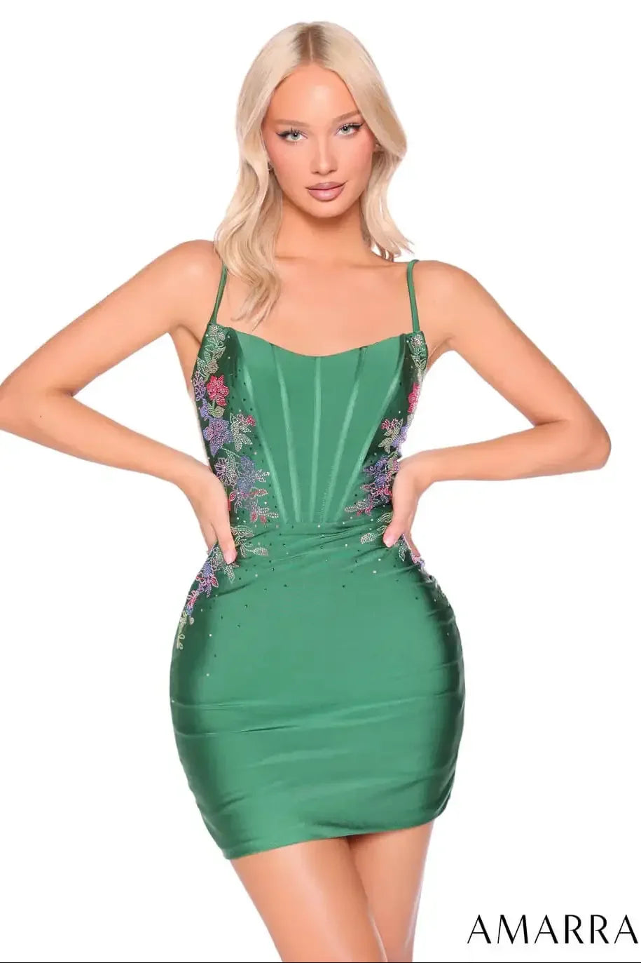 89024 - Amarra - Beaded Floral Corset Mini Dress