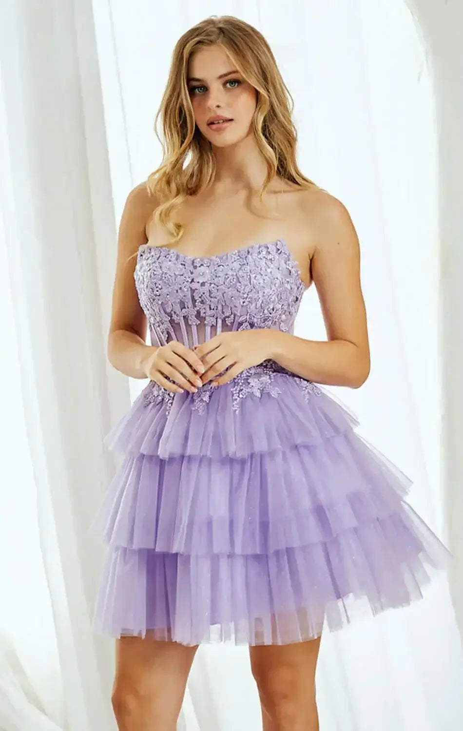 TANSY MINI DRESS - FLORAL LACE STRAPLESS COCKTAIL DRESS