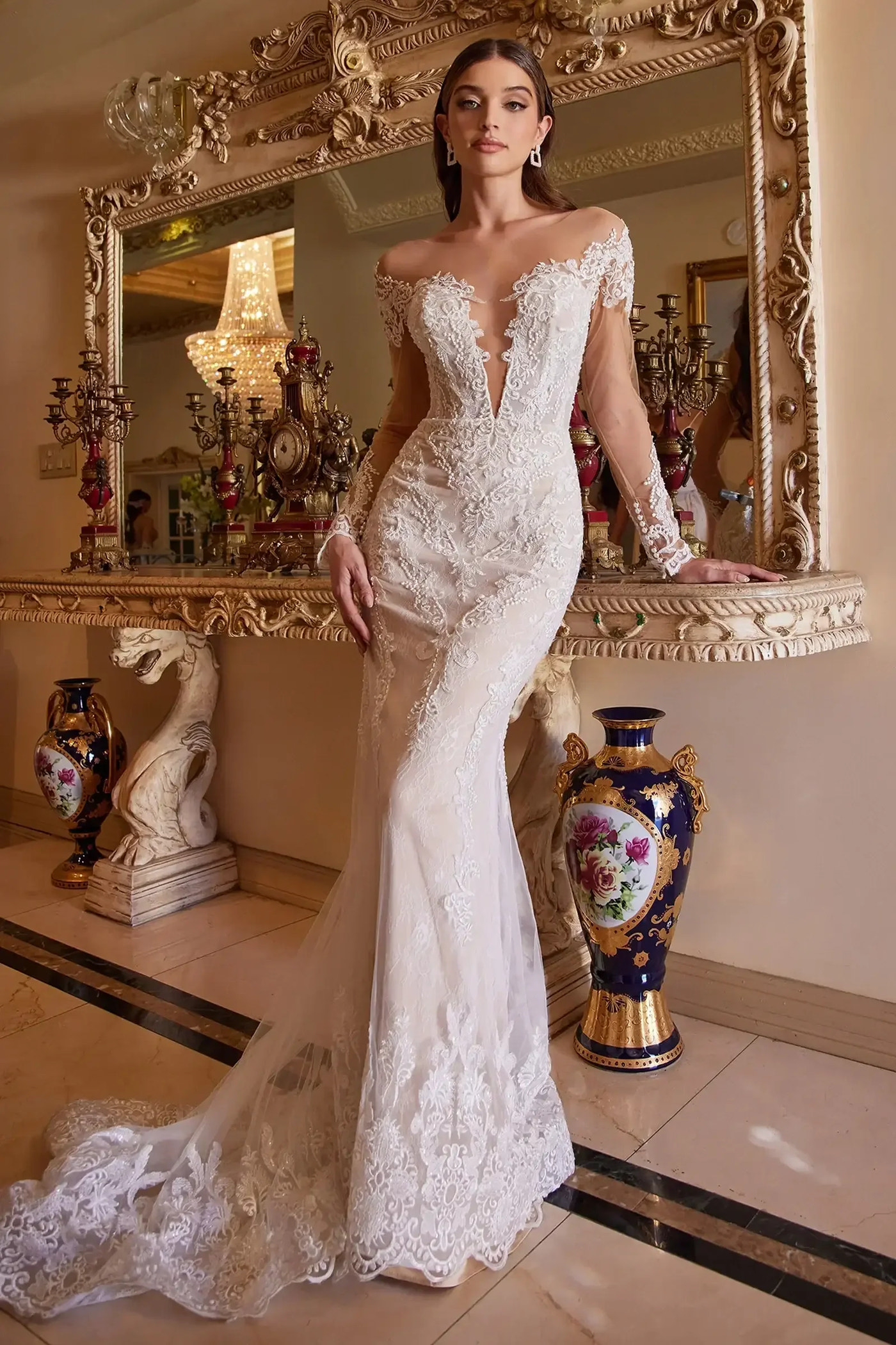 A1022 - BOHEMIAN LACE MERMAID GOWN - Andrea & Leo