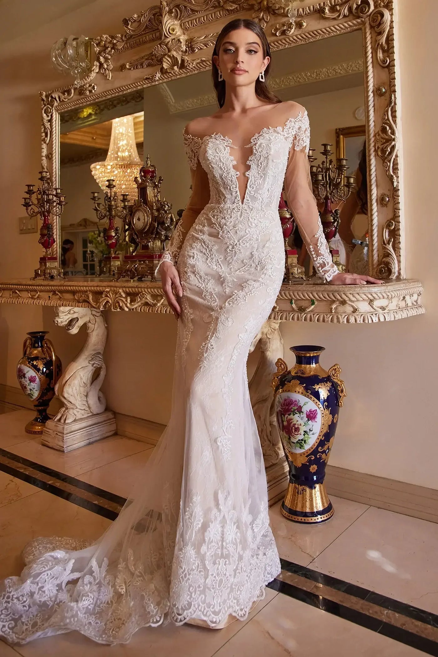A1022 - BOHEMIAN LACE MERMAID GOWN - Andrea & Leo