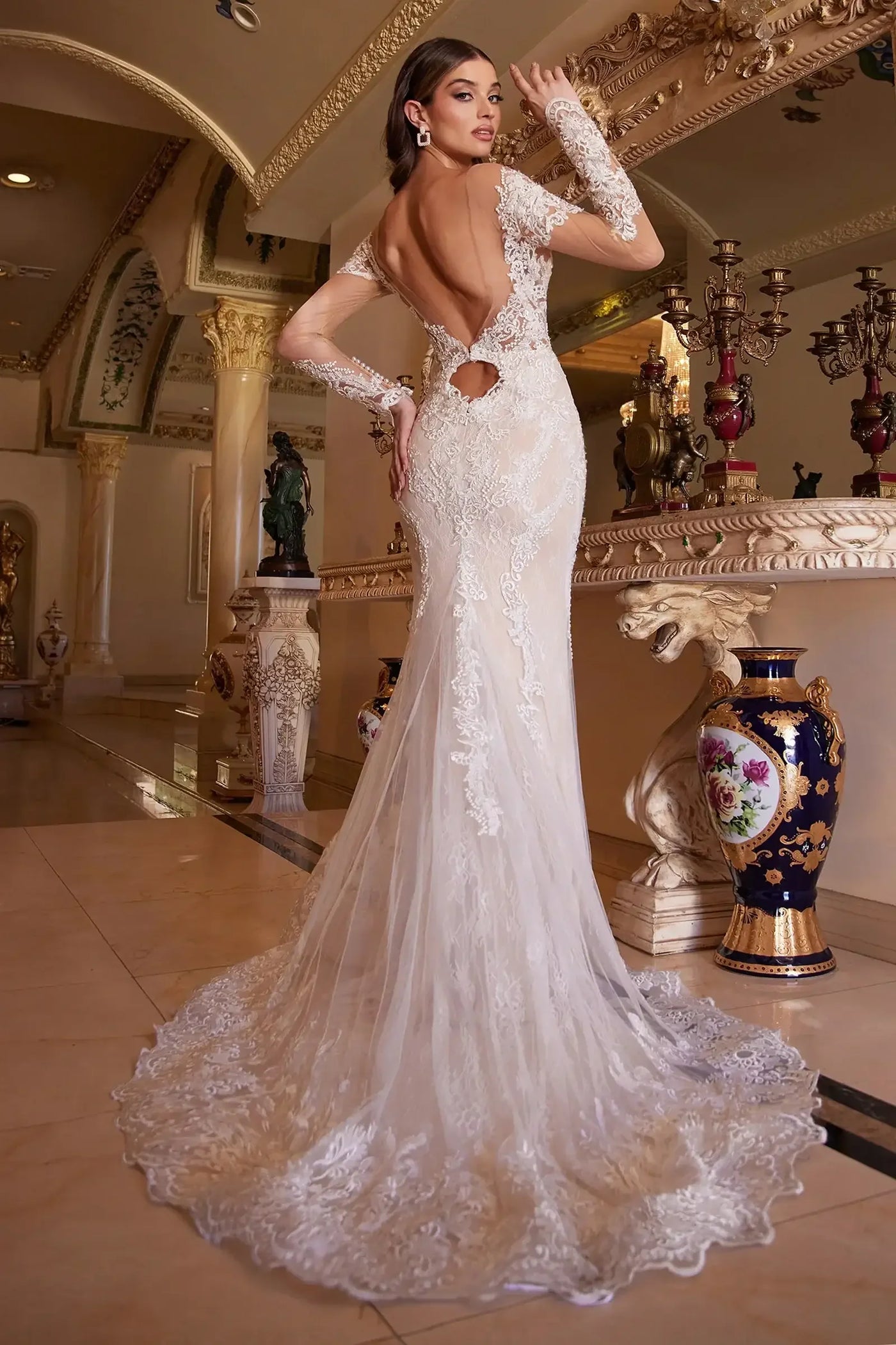 A1022 - BOHEMIAN LACE MERMAID GOWN - Andrea & Leo