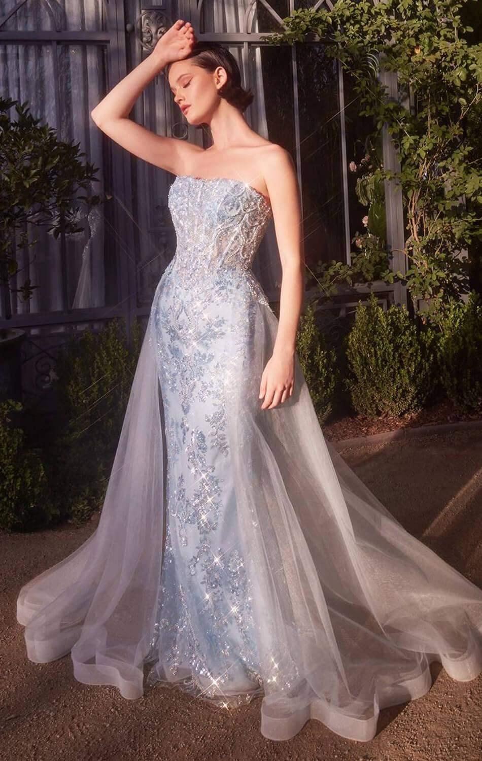 A1365 - Strapless Glitter Gown with Overskirt - Andrea & Leo