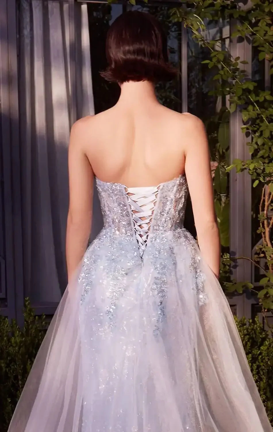 A1365 - Strapless Glitter Gown with Overskirt - Andrea & Leo