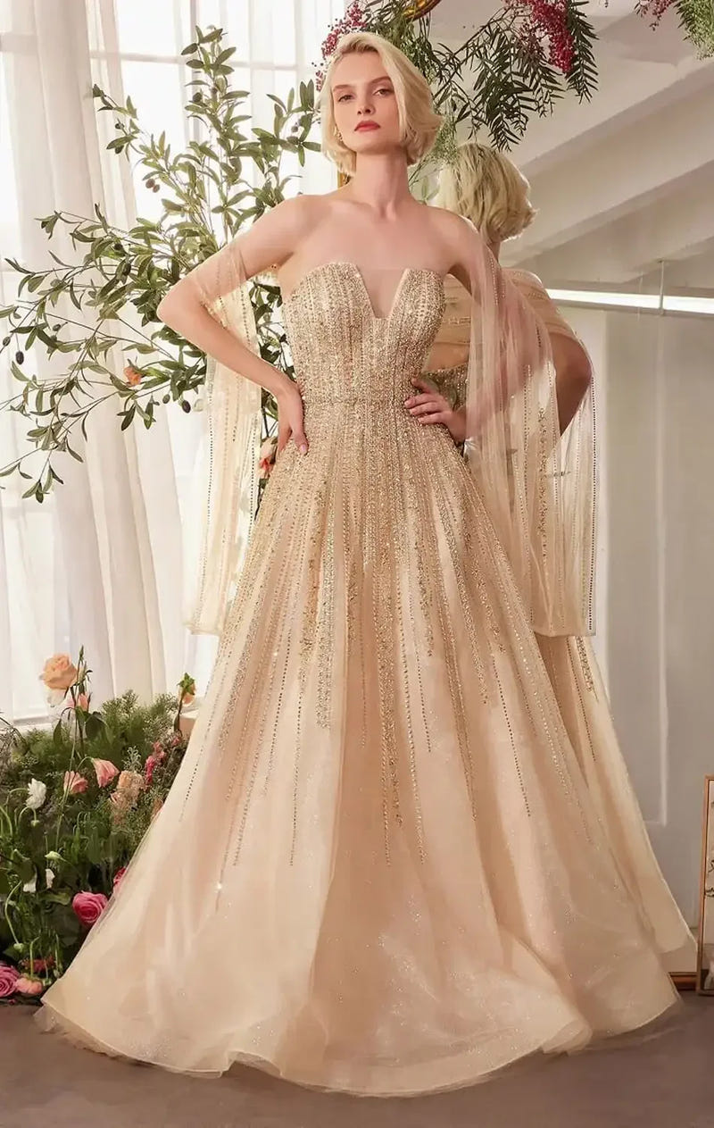 A1369 - STRAPLESS BEADED A-LINE DRESS - Andrea & Leo