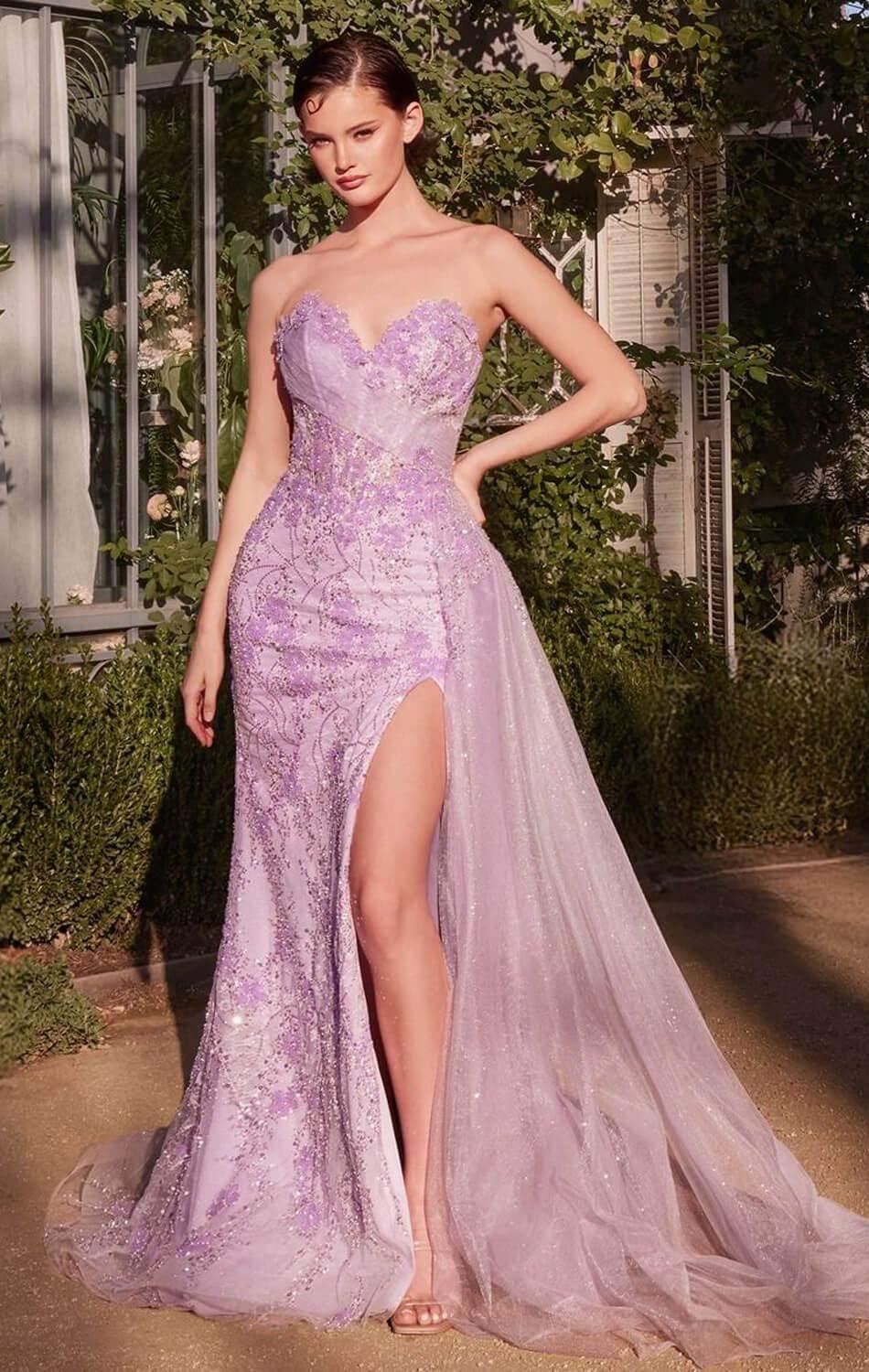 A1379 - FLORAL MOTIF STRAPLESS FITTED GOWN - Andrea & Leo