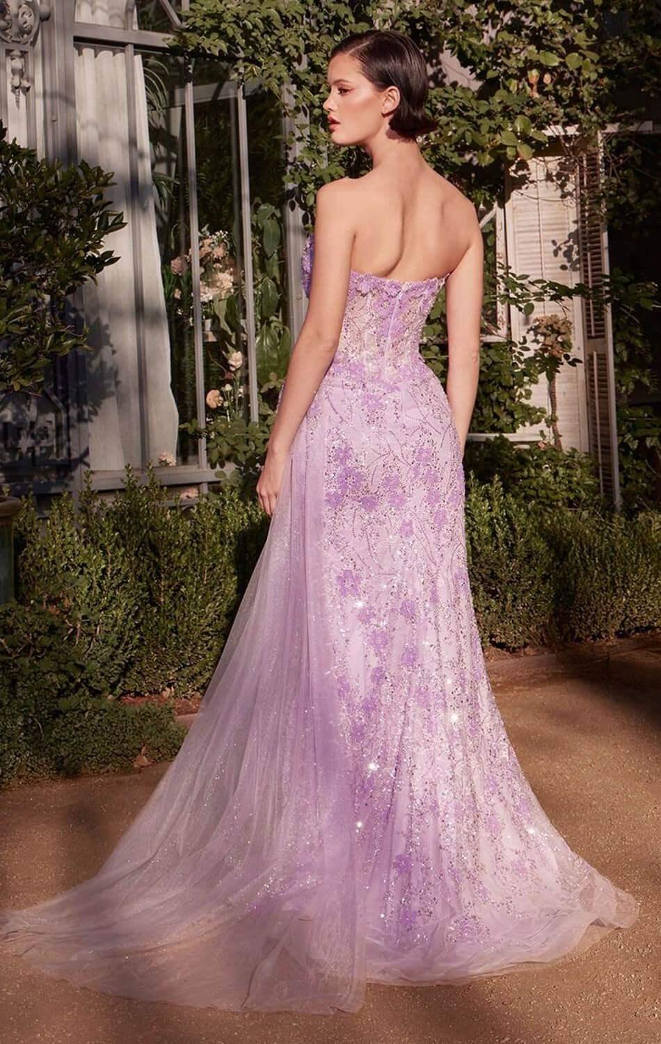 A1379 - FLORAL MOTIF STRAPLESS FITTED GOWN - Andrea & Leo