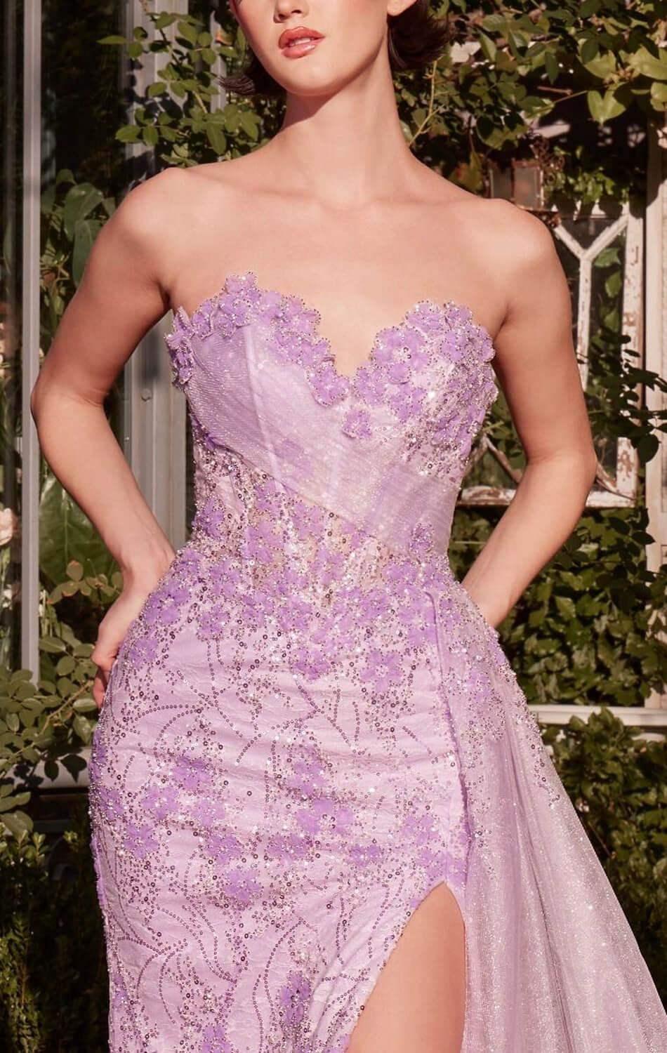 A1379 - FLORAL MOTIF STRAPLESS FITTED GOWN - Andrea & Leo