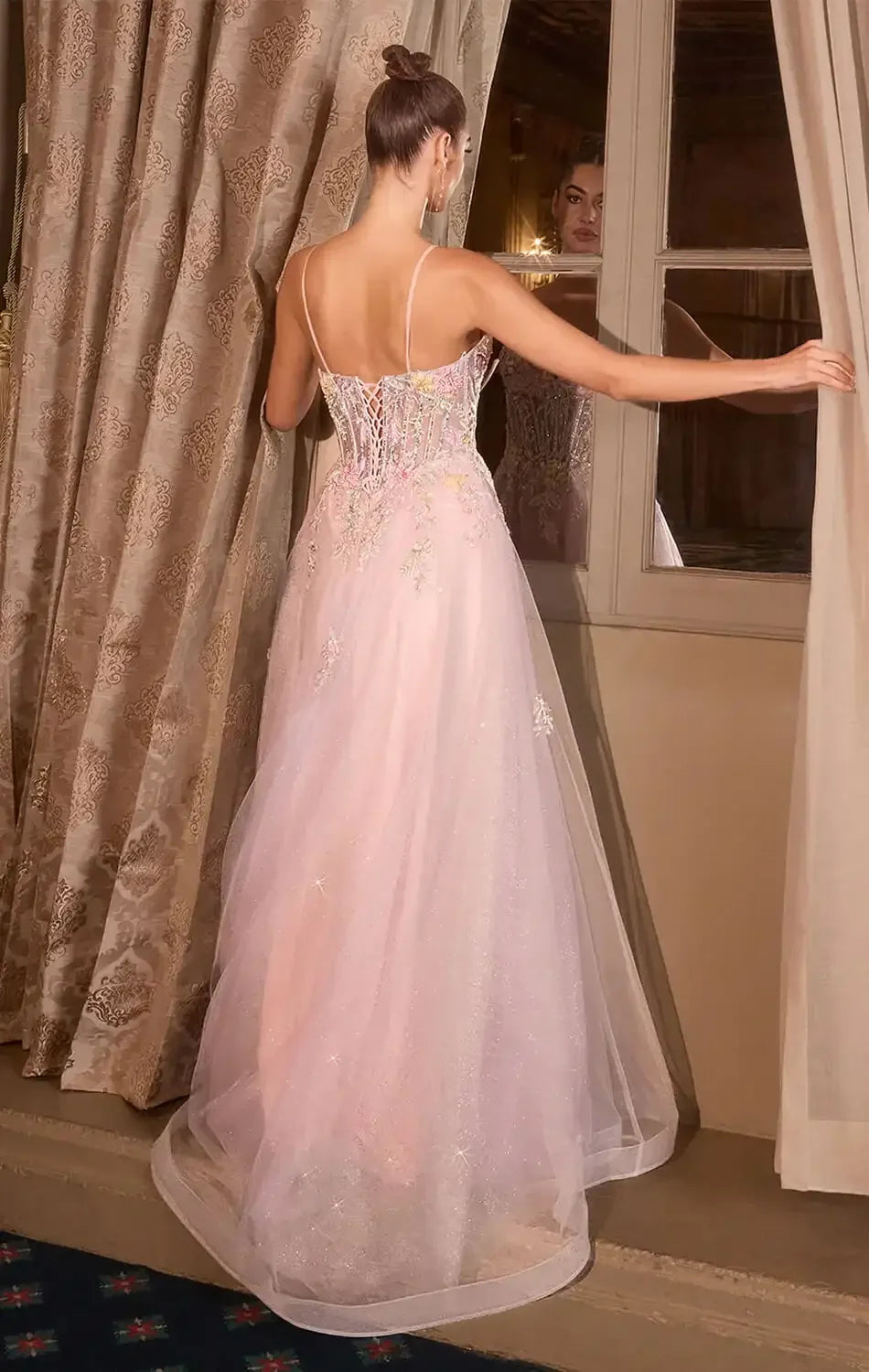 A1477 - FLORAL GLITTER TULLE BALL GOWN - ANDREA & LEO