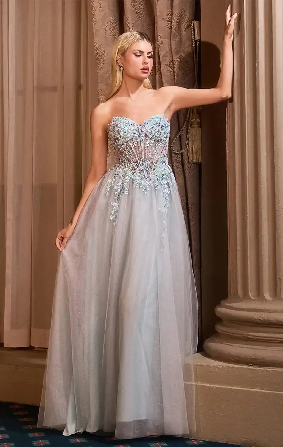 A1478 - FAIRYTALE FLORAL GLITTER TULLE BALL GOWN - ANDREA & LEO