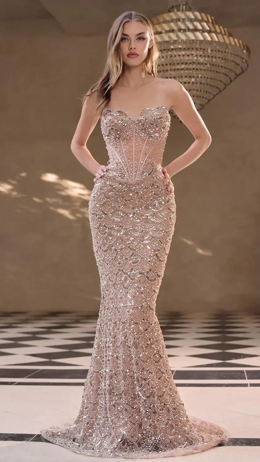 ART DECO STRAPLESS BEADED GOWN