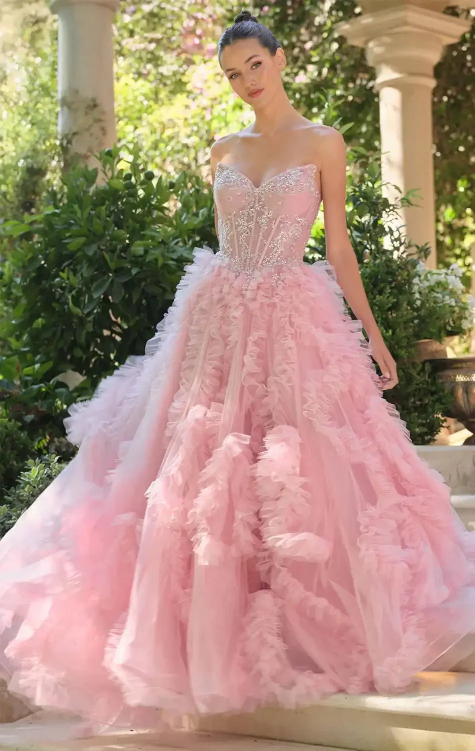 A1483 - RUFFLED TULLE BALL GOWN - Andrea & Leo