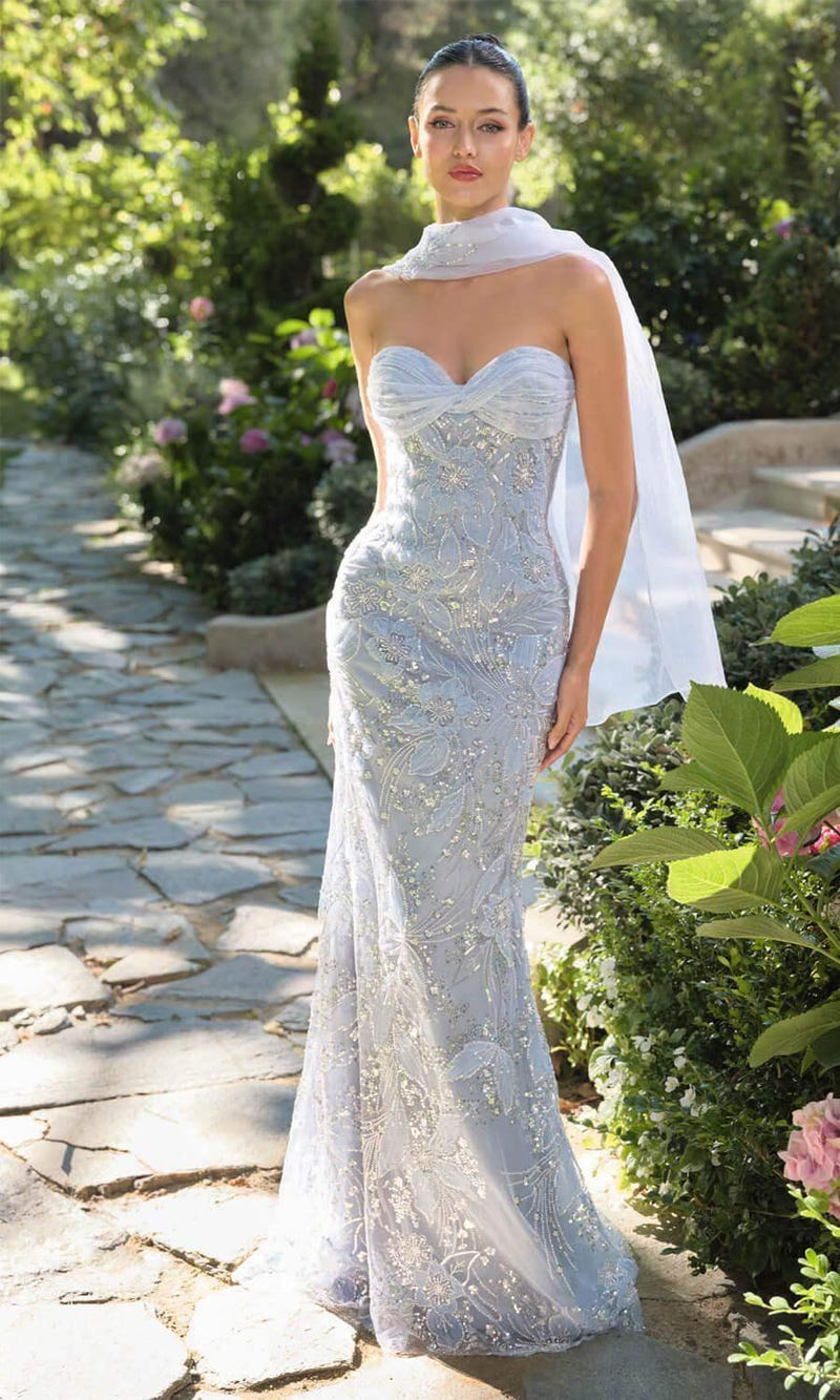 A1484 - Strapless Sweetheart Beaded Floral Gown - Andrea & Leo