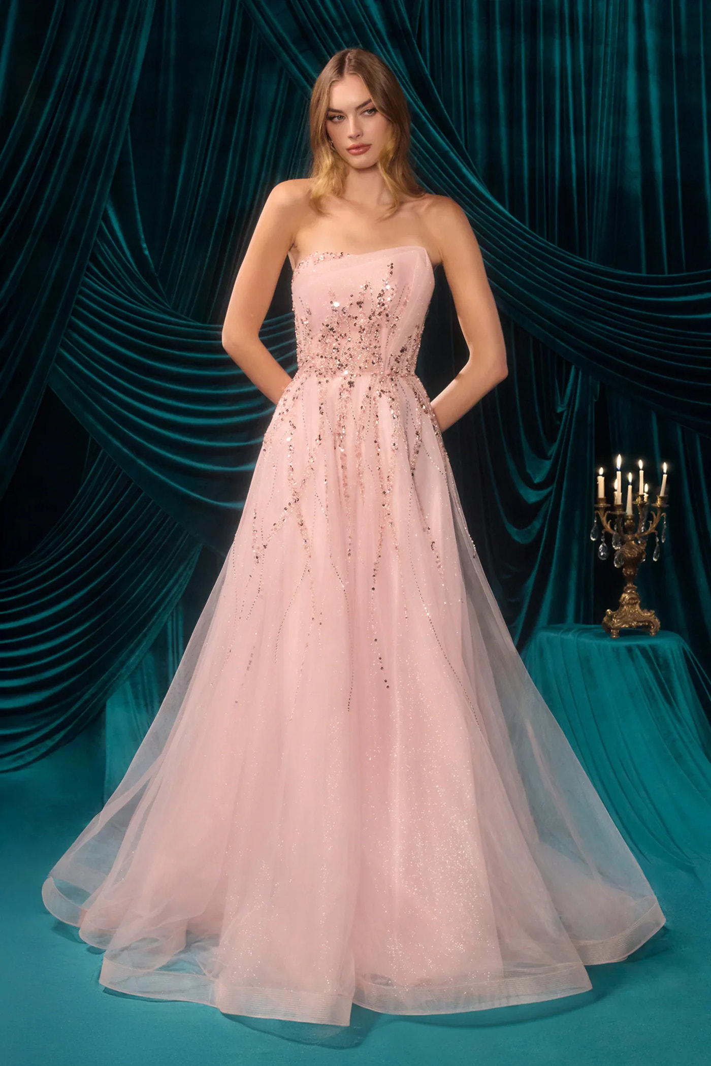 A1491 - Strapless A-Line Tulle Gown - Andrea & Leo