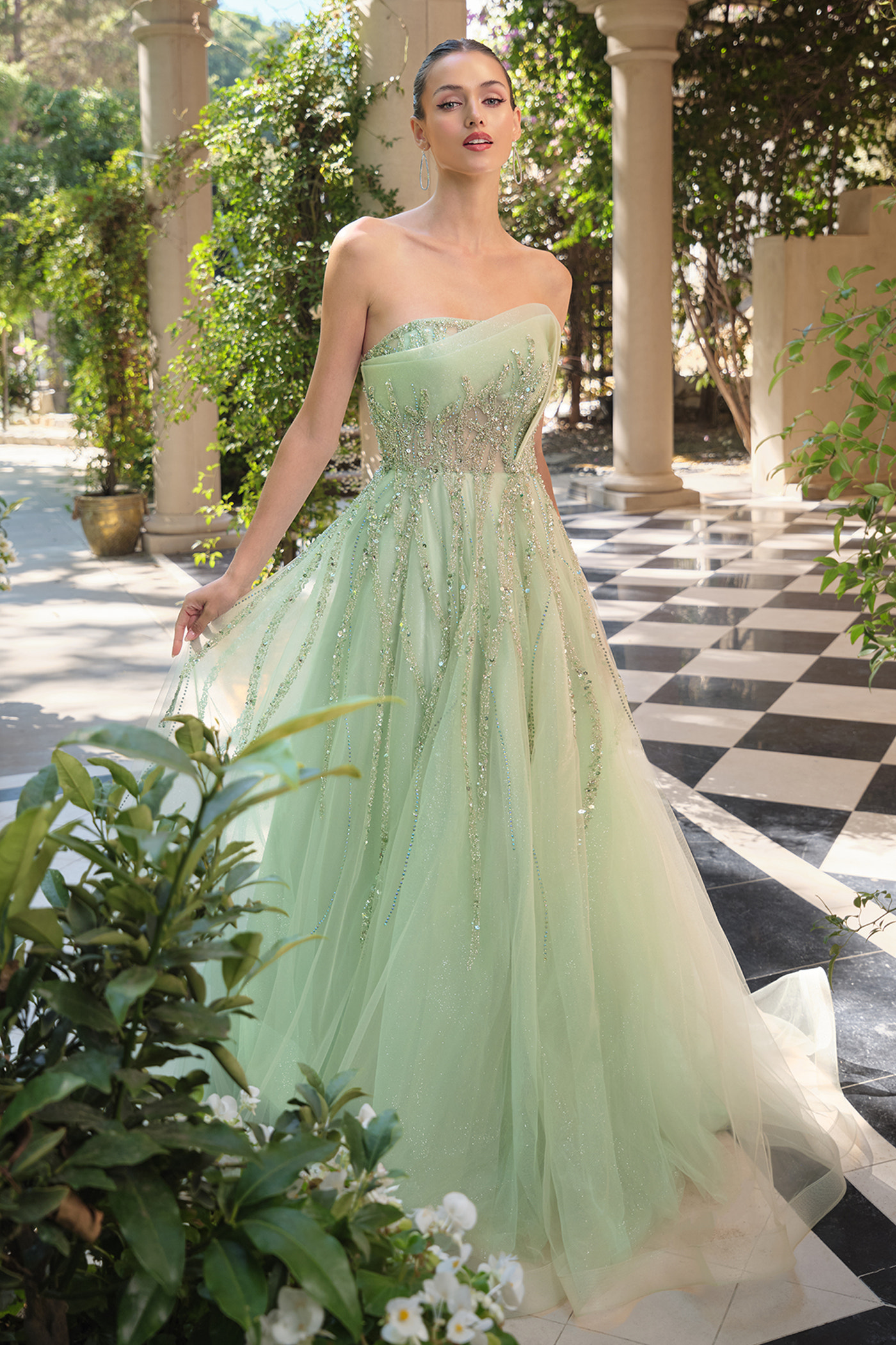 A1491 - Strapless A-Line Tulle Gown - Andrea & Leo