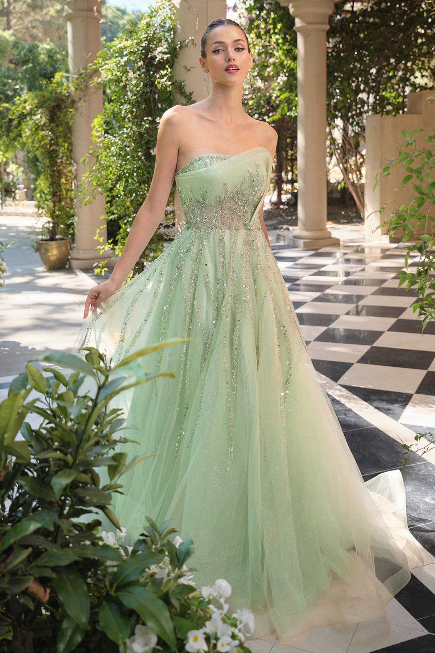 A1491 - Strapless A-Line Tulle Gown - Andrea & Leo