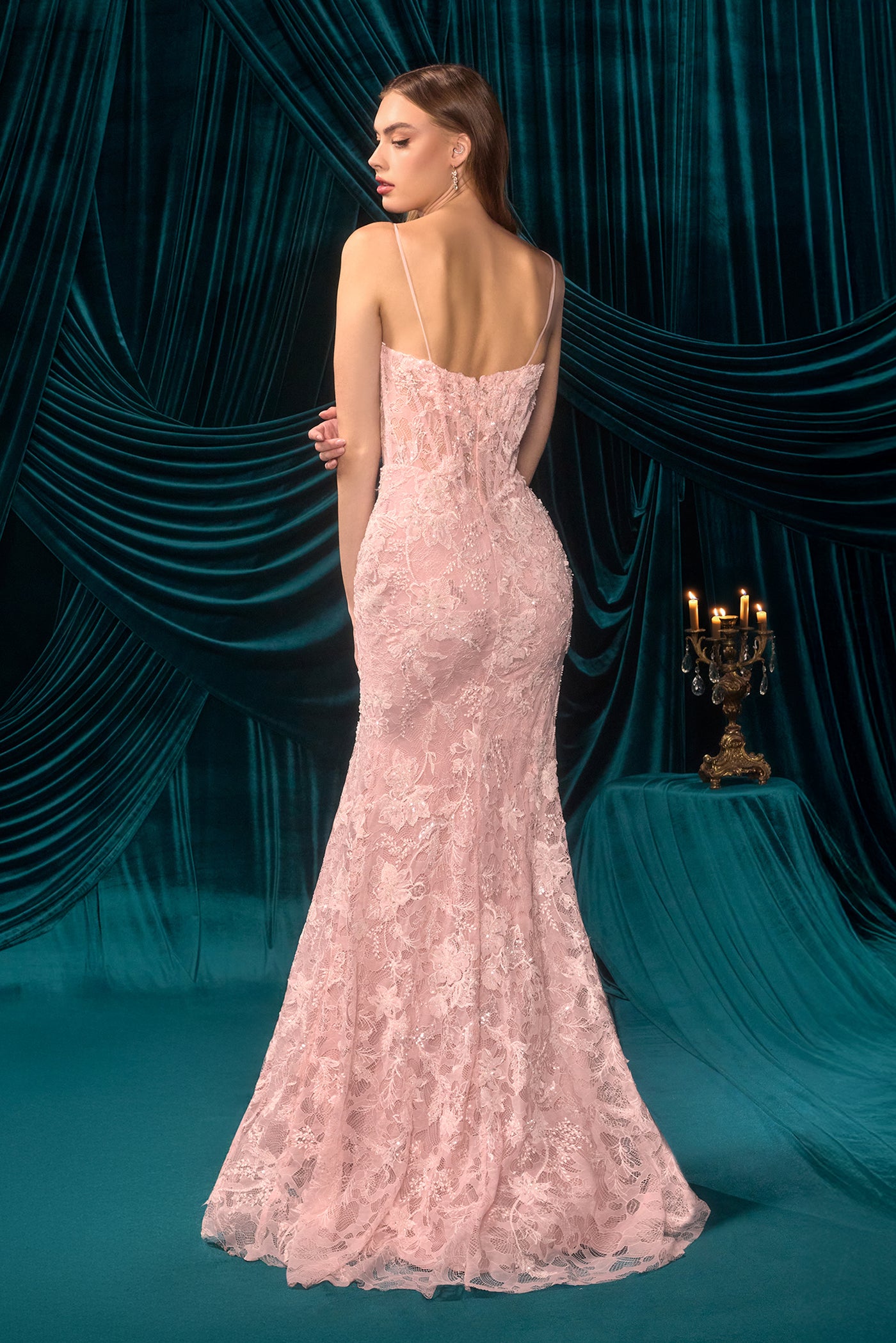 A1499 - Fitted Floral Lace Gown - Andrea & Leo