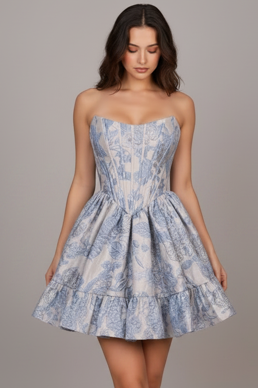 A1522 - Floral Jacquard Cocktail Dress - Andrea & Leo Couture