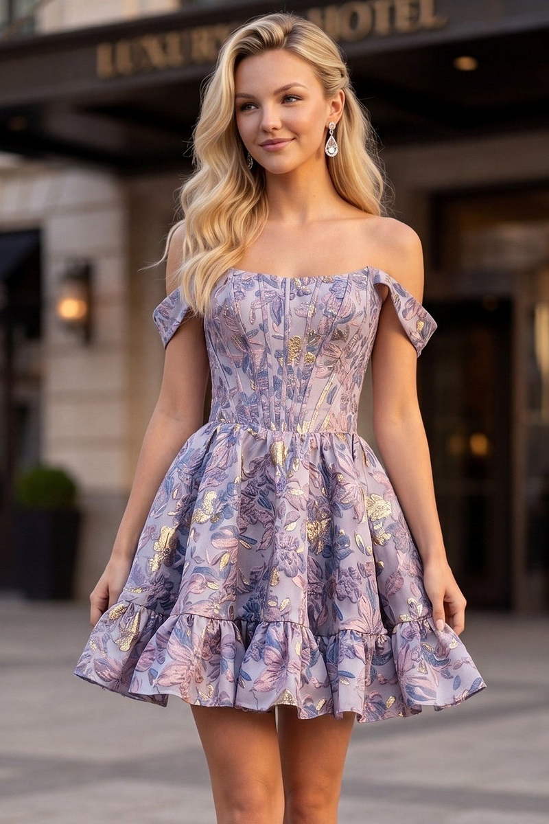 Marilyn Mini Dress - Off-the-Shoulder Floral Cocktail Dress