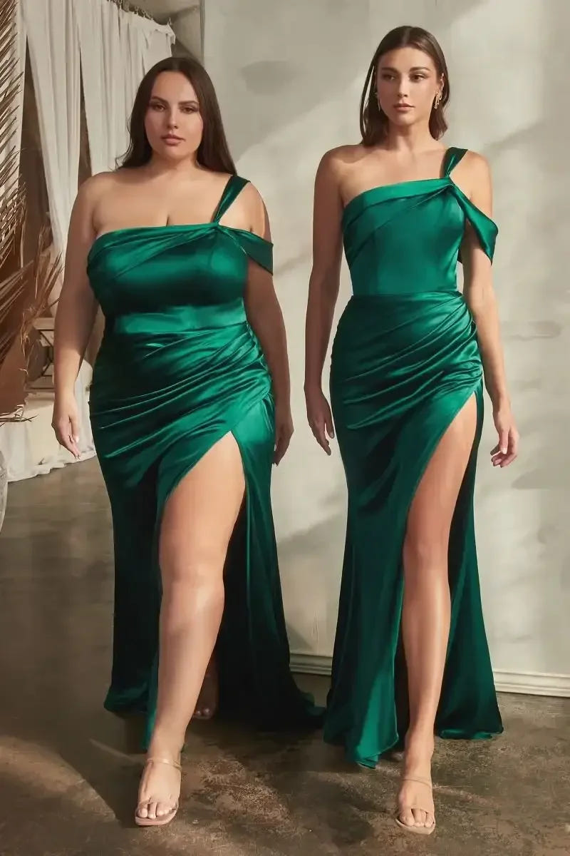 Adelaide Gown - Emerald - Satin One Shoulder Dress