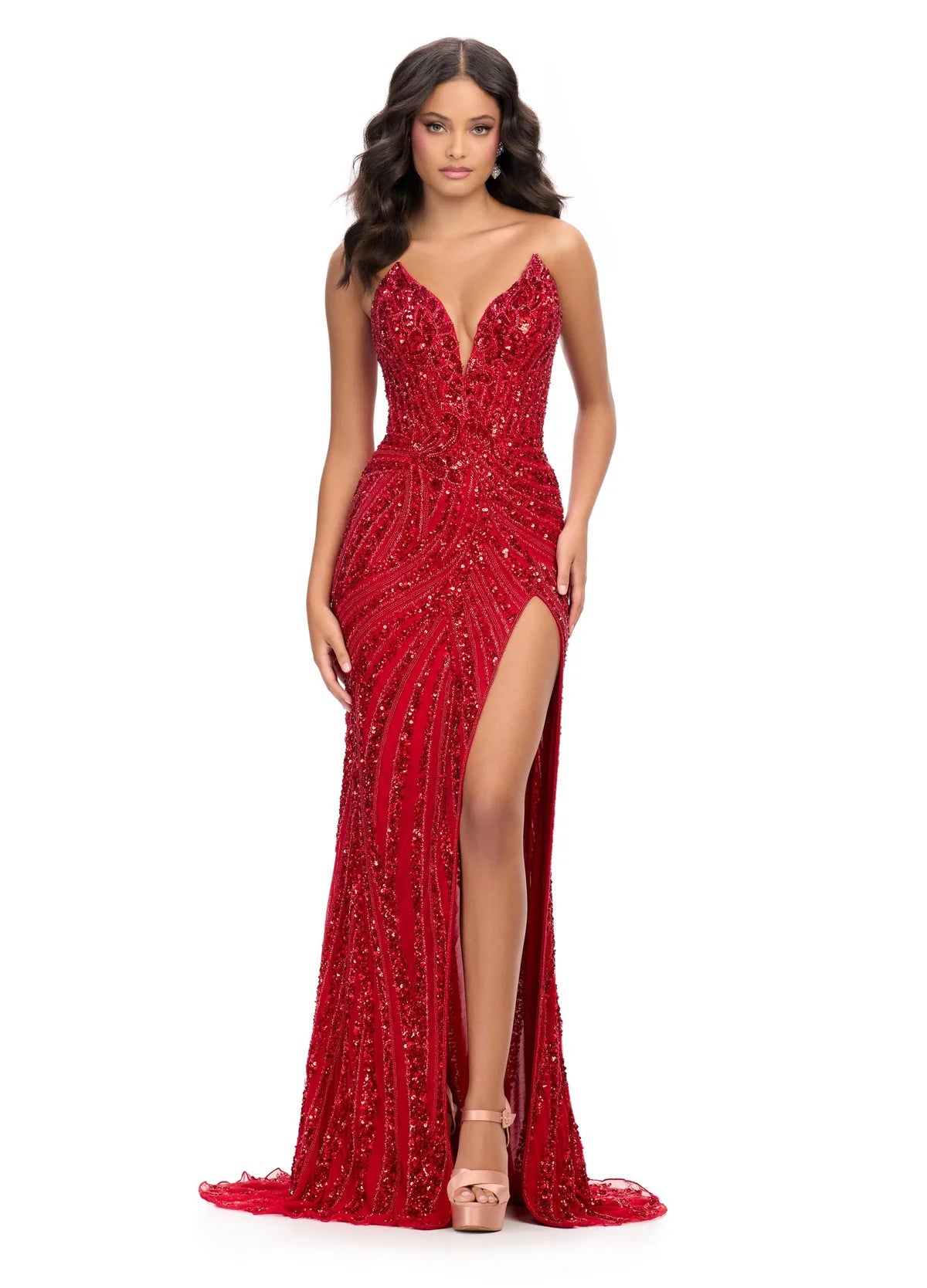 ASHLEYlauren 11236 - Red Floral Sequin Beaded Gown ASHLEYlauren 11236 - Red Floral Sequin Beaded Gown
