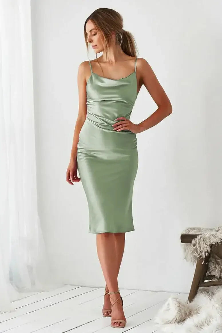 Aspen Midi Dress - Sage Satin Slip Dress