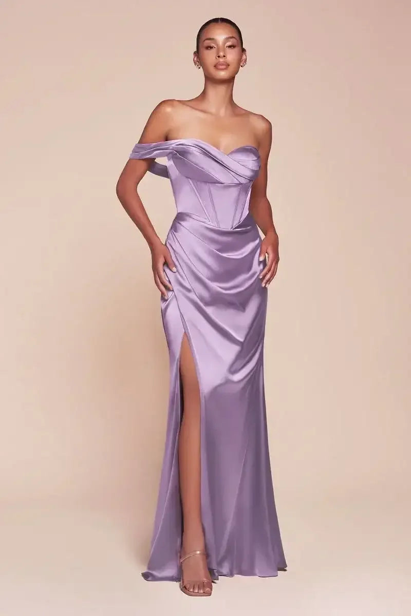Audra Gown - Lavender - ONE SHOULDER LUXE SATIN CORSET GOWN