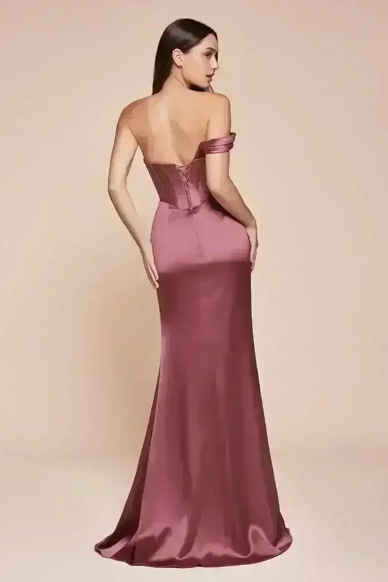 Audra Gown - Espresso - ONE SHOULDER LUXE SATIN CORSET GOWN