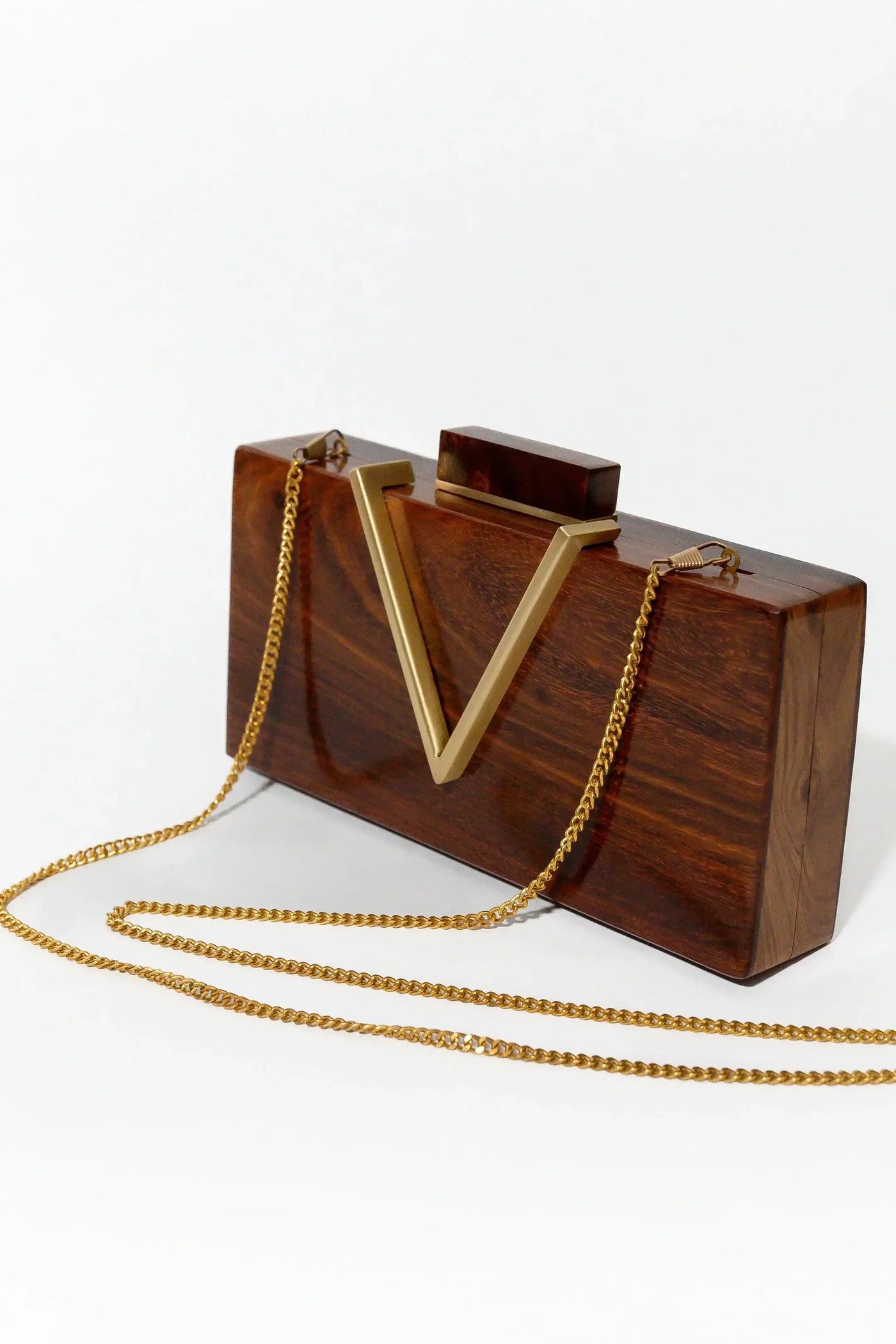 Classic V Wooden Clutch