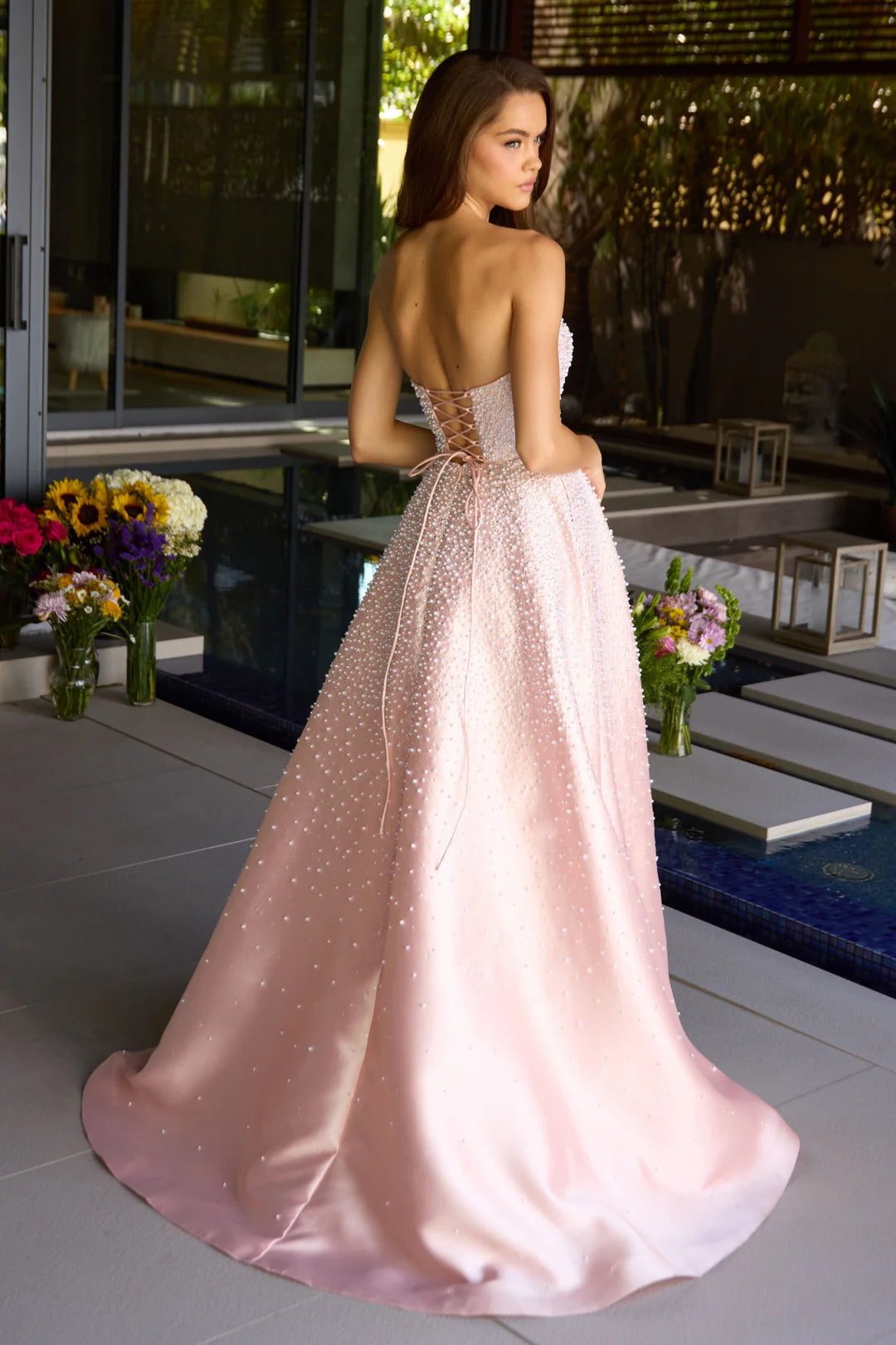 Lady Black Tie - 42500 - Ava Presley - Strapless A-line Pearl Embellished Dress - Size 2 Lady Black Tie - 42500 - Ava Presley - Strapless A-line Pearl Embellished Dress - Size 2