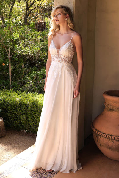 Avianna Gown - Floral Lace A-Line Chiffon Dress - FINAL SALE