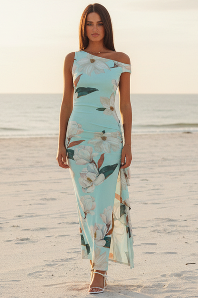 Amalfi Maxi Dress - Mint Floral Print Dress