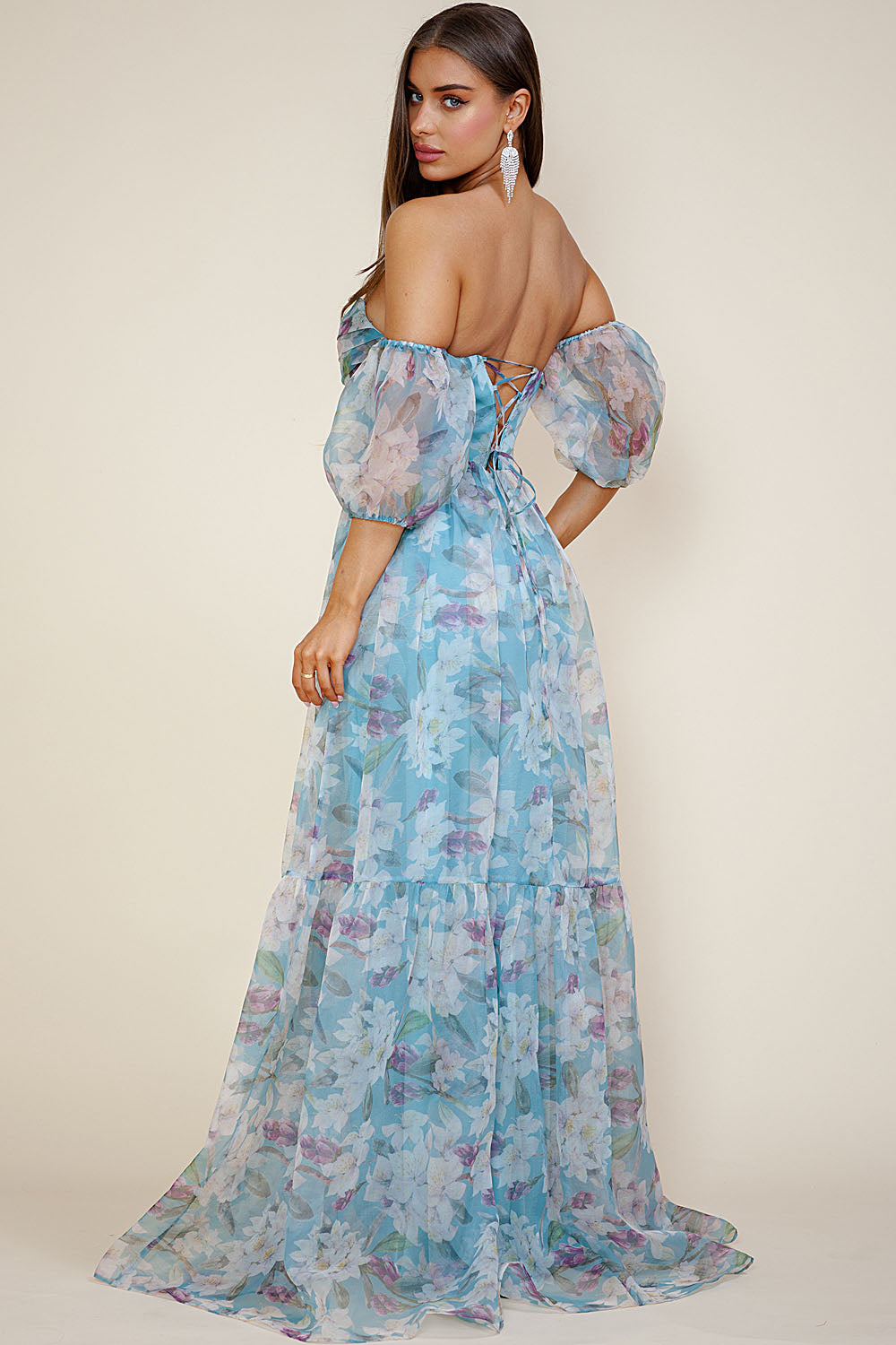 Lady Black Tie - Breezy Maxi Dress - Floral Blue Organza - Size S Lady Black Tie - Breezy Maxi Dress - Floral Blue Organza - Size S