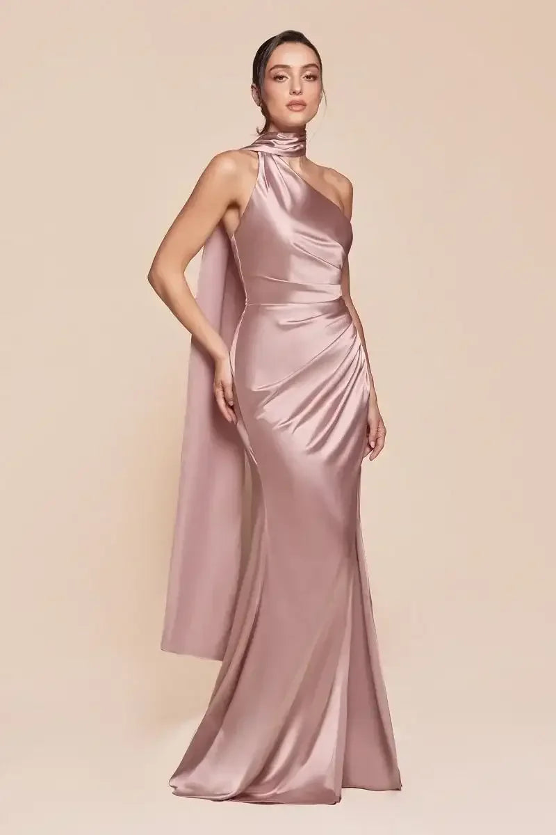 Bryce Gown - Mauve - ONE SHOULDER LUXE SATIN FITTED GOWN