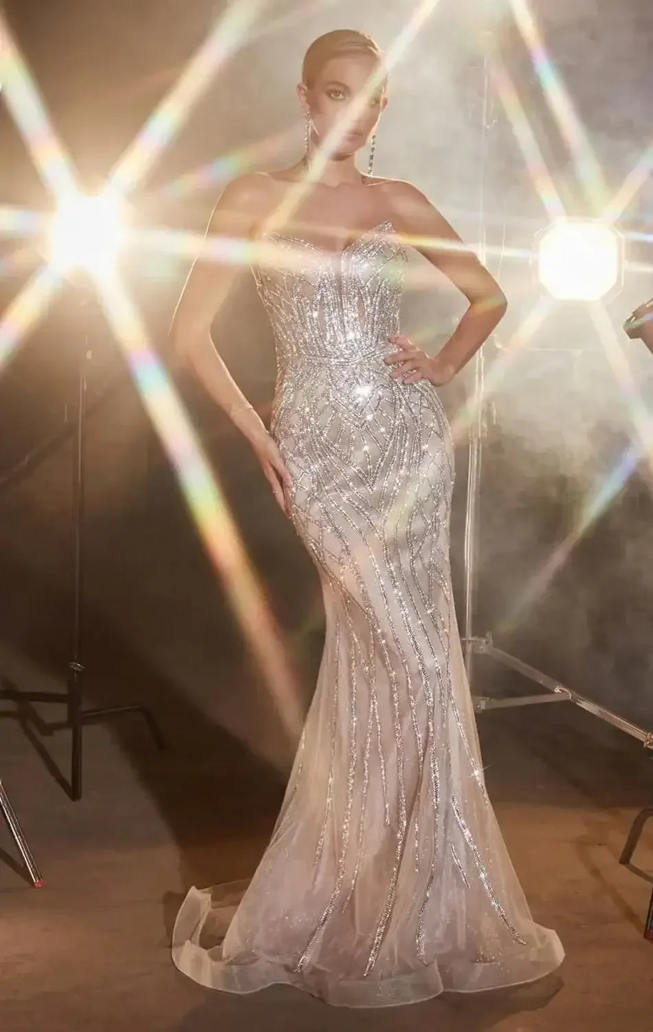 Maxwell Gown - Silver/Nude - CRYSTAL STRAPLESS EMBELLISHED MERMAID GOWN