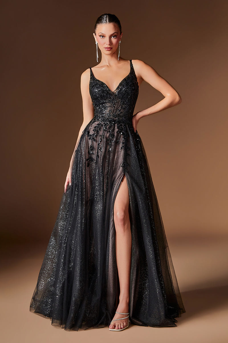 Fernanda Gown - Floral Glitter Tulle A-line Dress