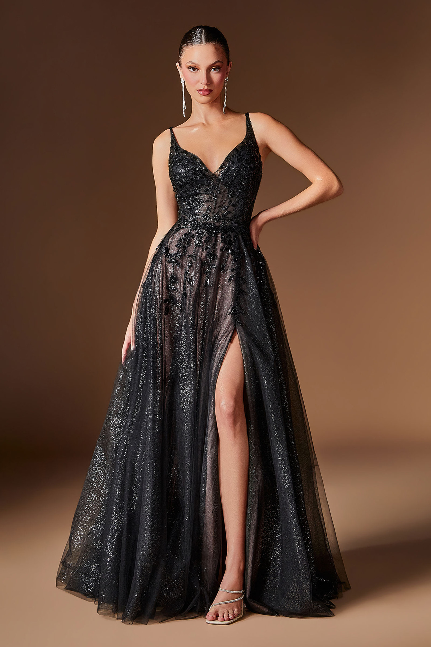 Fernanda Gown - Floral Glitter Tulle A-line Dress