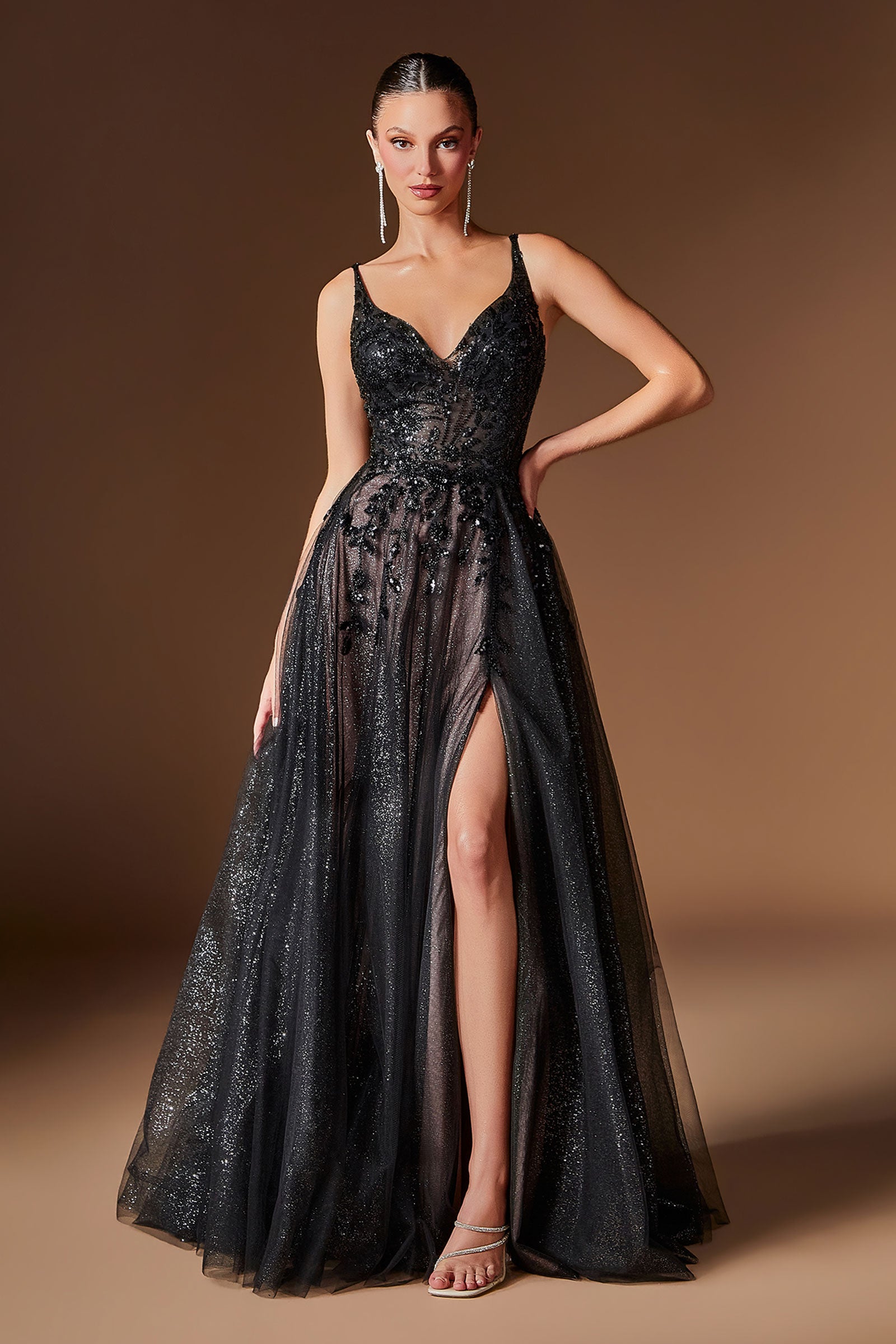 Fernanda Gown - Floral Glitter Tulle A-line Dress