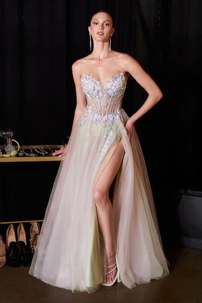Violetta Gown - Floral Appliqué Corset A-Line Dress