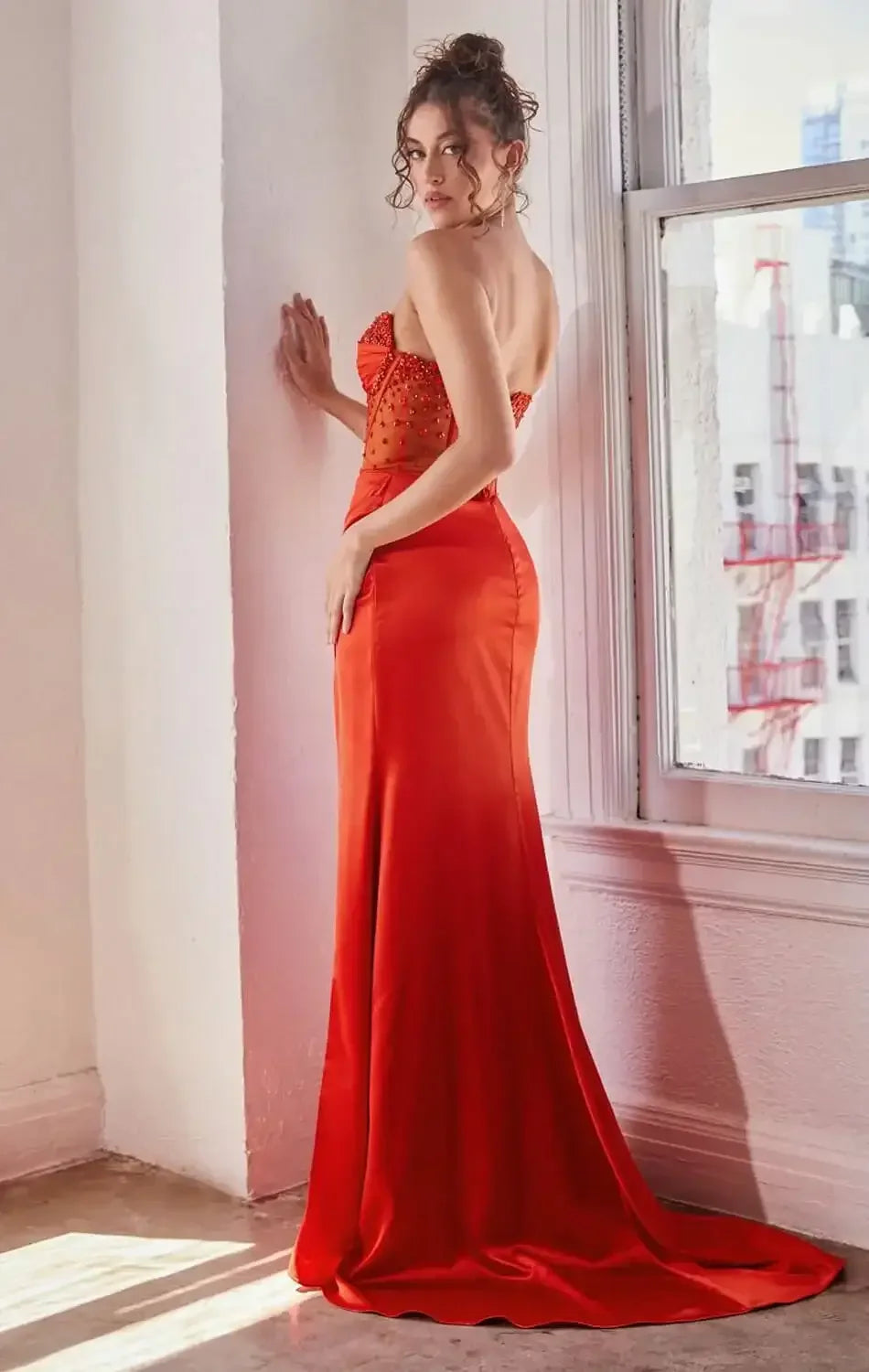 Josie Gown - Strapless Satin Gown with Sheer Beaded Bodice