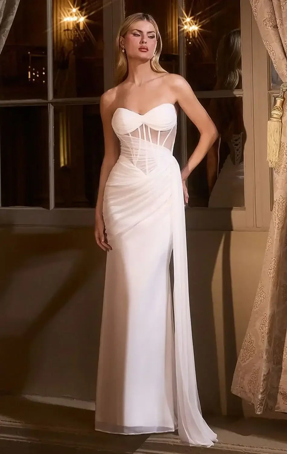 MERCEDES GOWN - OFF WHITE - STRAPLESS DRAPED FITTED GOWN
