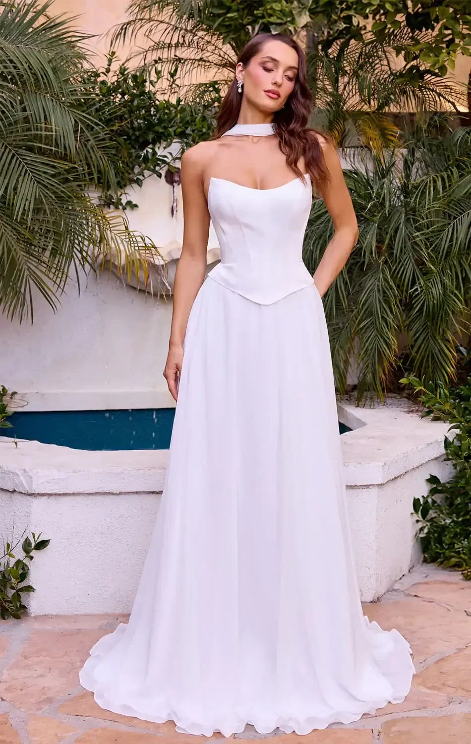 ISABELLA GOWN - OFF WHITE - STRAPLESS CHIFFON DRESS WITH SCARF