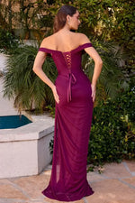 Purple off-shoulder gown