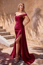 Burgundy off-shoulder gown