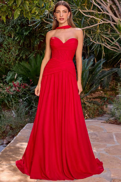 Kimberly Gown - Chiffon A-line Dress With Scarf
