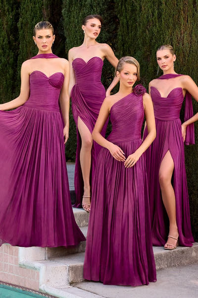 Ida Gown - Strapless Shimmer Chiffon Dress with Scarf