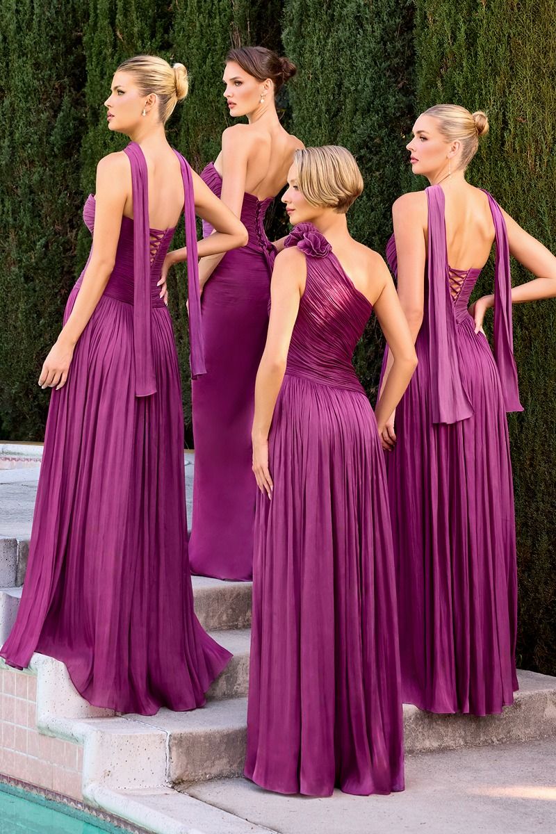 Ida Gown - Strapless Shimmer Chiffon Dress with Scarf