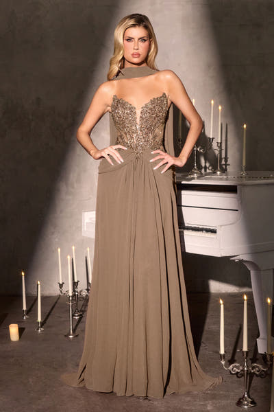 Neve Gown - A-Line Formal Dress With Scarf