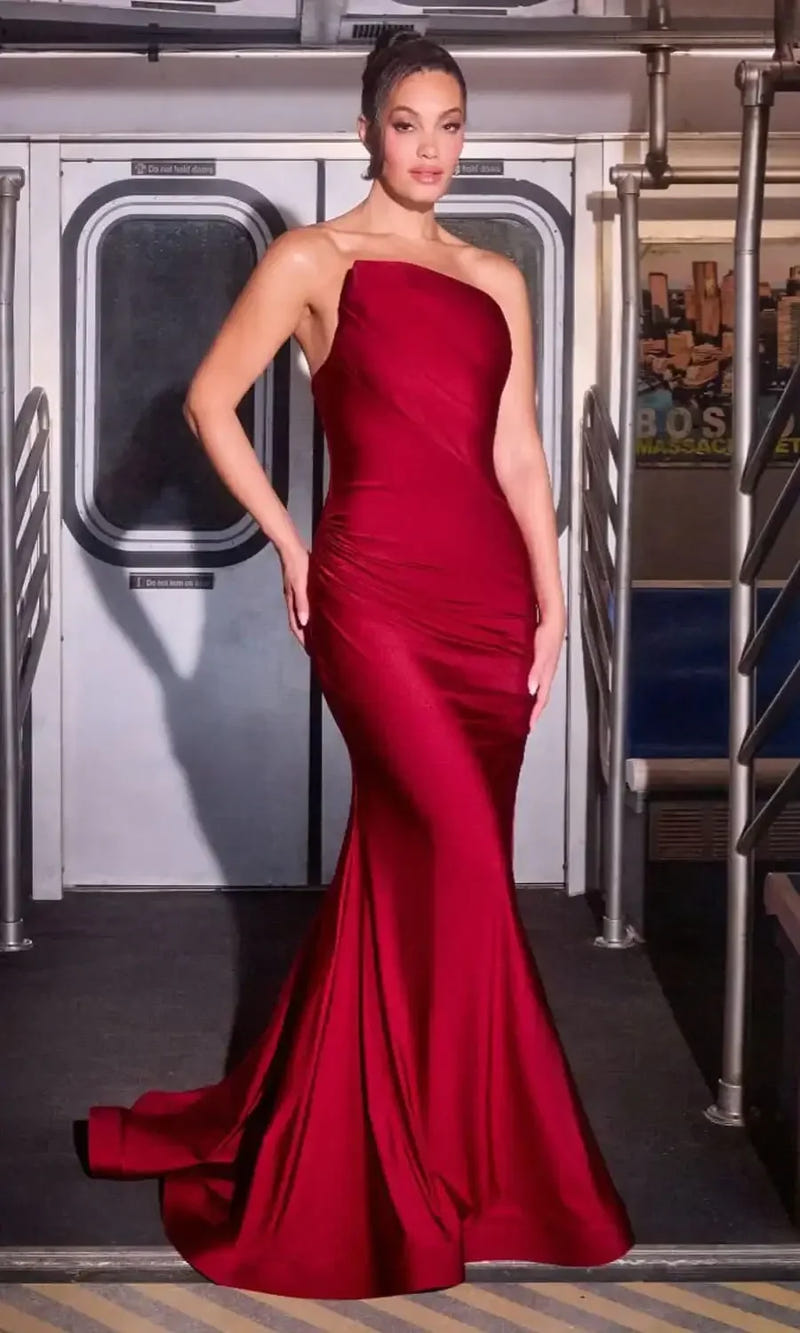 MARCIE GOWN - STRETCH SATIN STRAPLESS FITTED DRESS