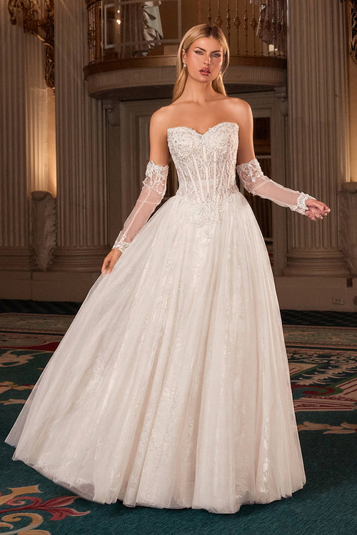 LILITH GOWN - A-LINE TULLE DRESS WITH GLOVES - OFF WHITE