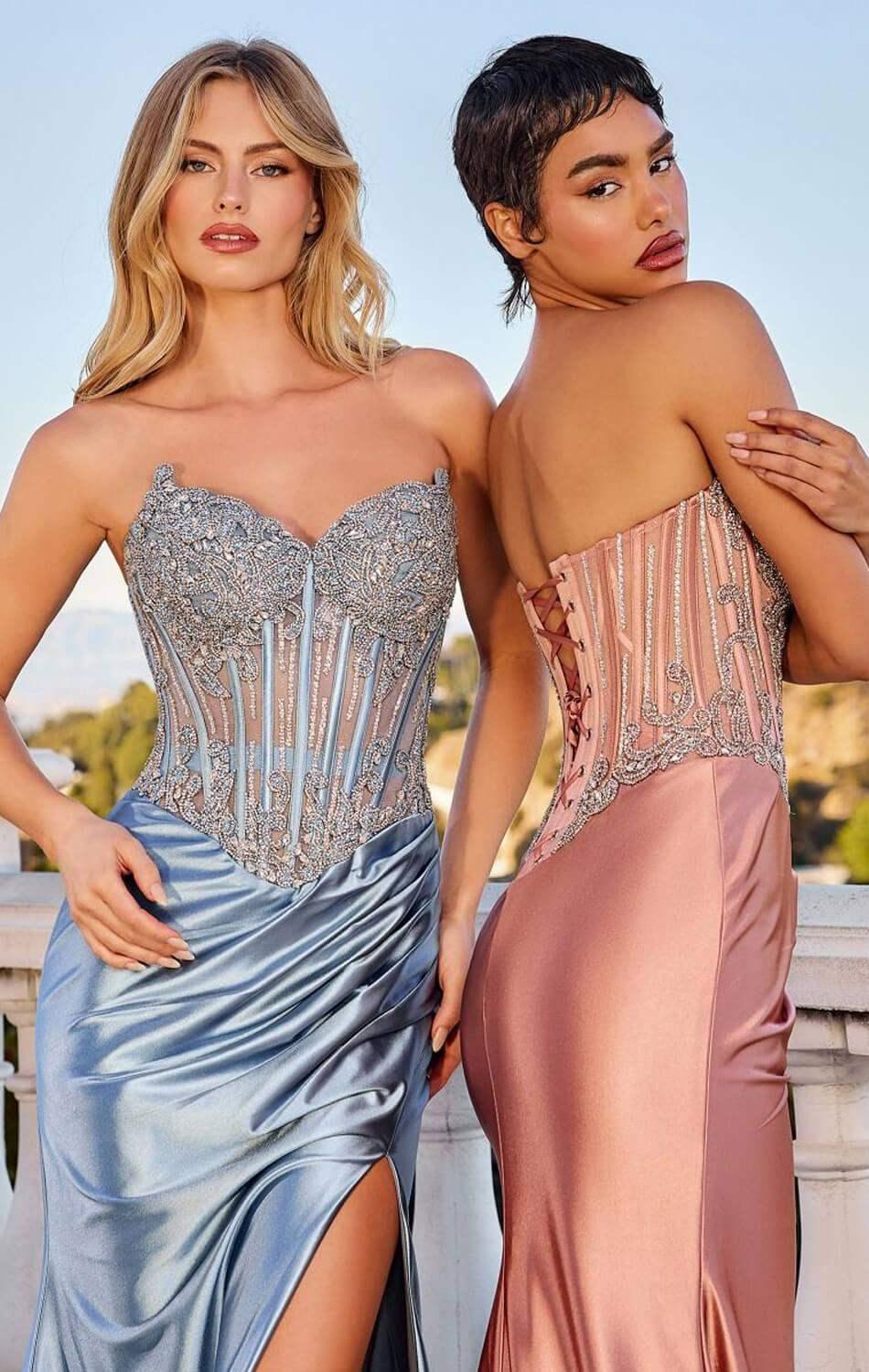 KIMORA GOWN - CRYSTAL CORSET SATIN DRESS